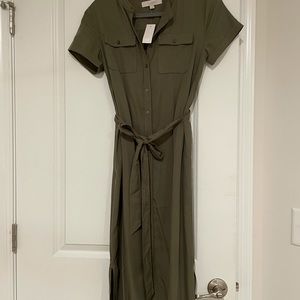 Loft green midi dress. New with tags. Size 0.